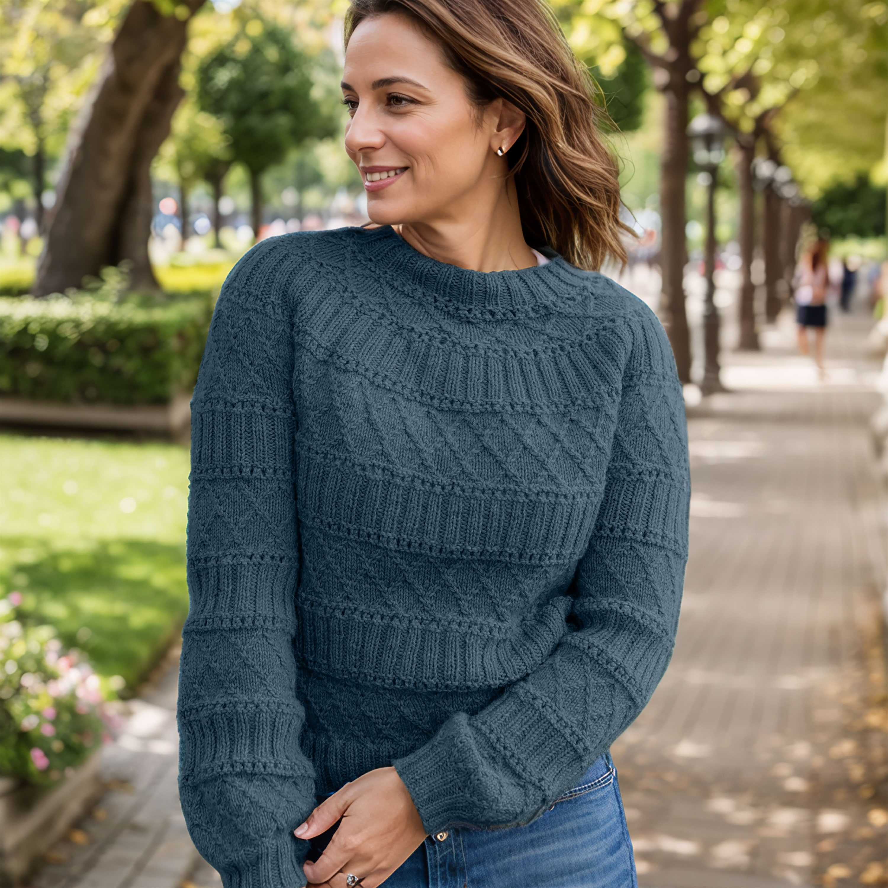 Petrol Round‑Yoke Pullover — image 1 of 1